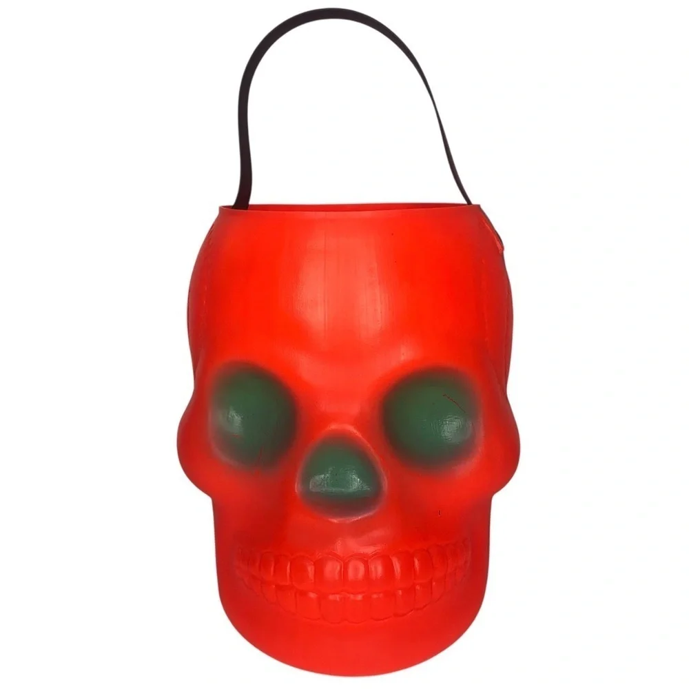 VINTAGE Halloween 70s AJ Renzi RARE Orange Green Eyes Skull Treat Bucket No. 800